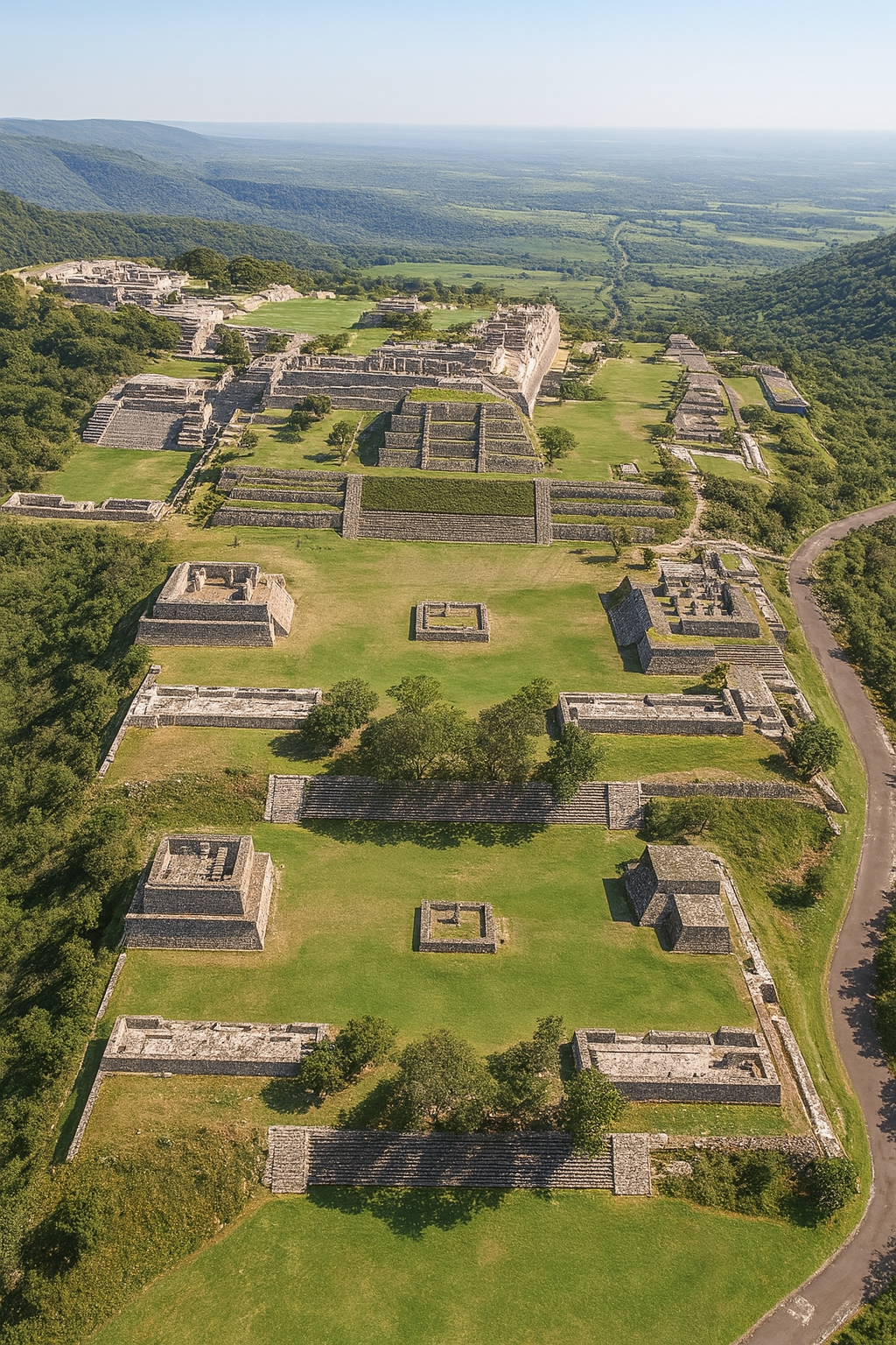 Estructura arqueológica prehispánica iluminada al atardecer como símbolo de cultura