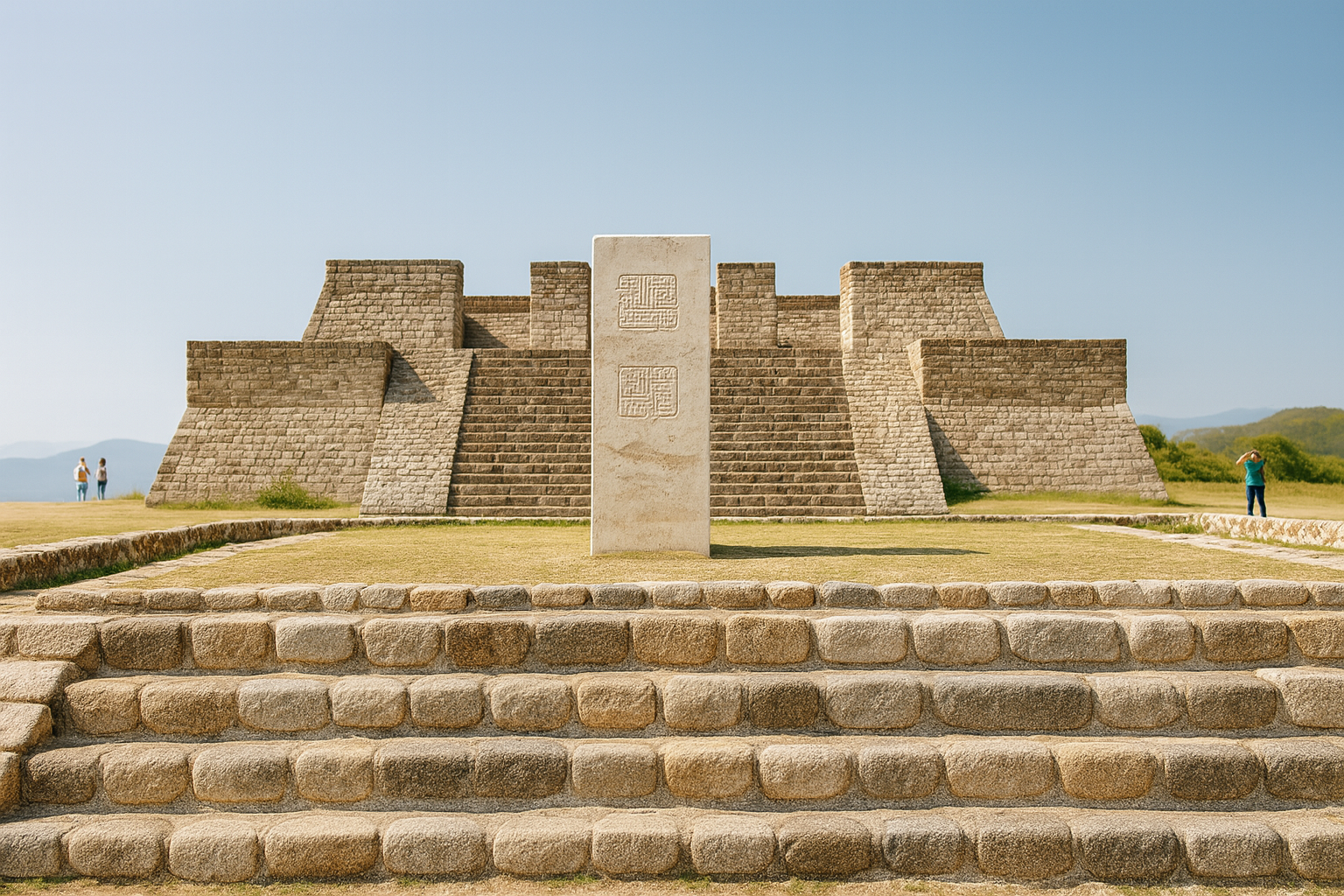Estructura arqueológica prehispánica iluminada al atardecer como símbolo de cultura